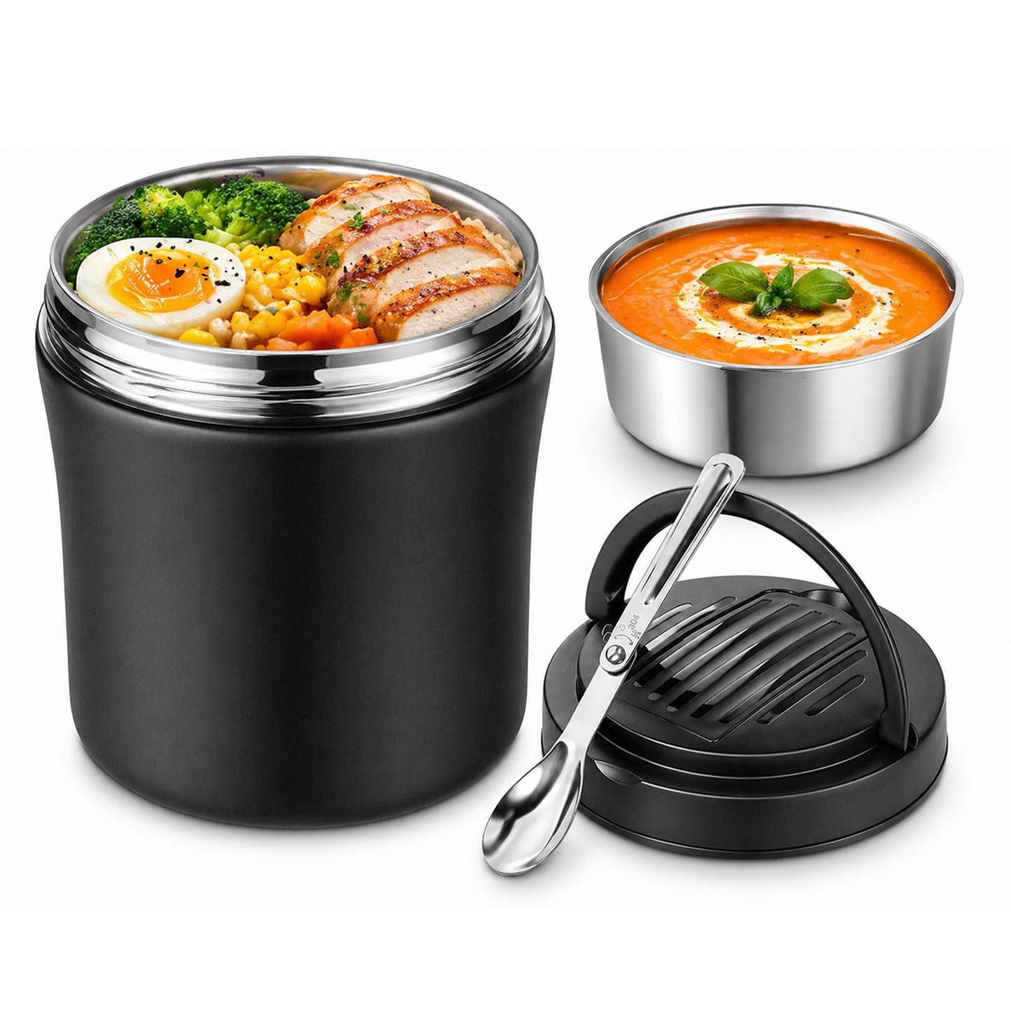 40oz Insulated Food Container, Leakproof Wide Mouth Stainless Steel Vacuum Insulated Food Container, 304 Stainless Steel Soup Container with Portable Handle for Travel and Daily Use