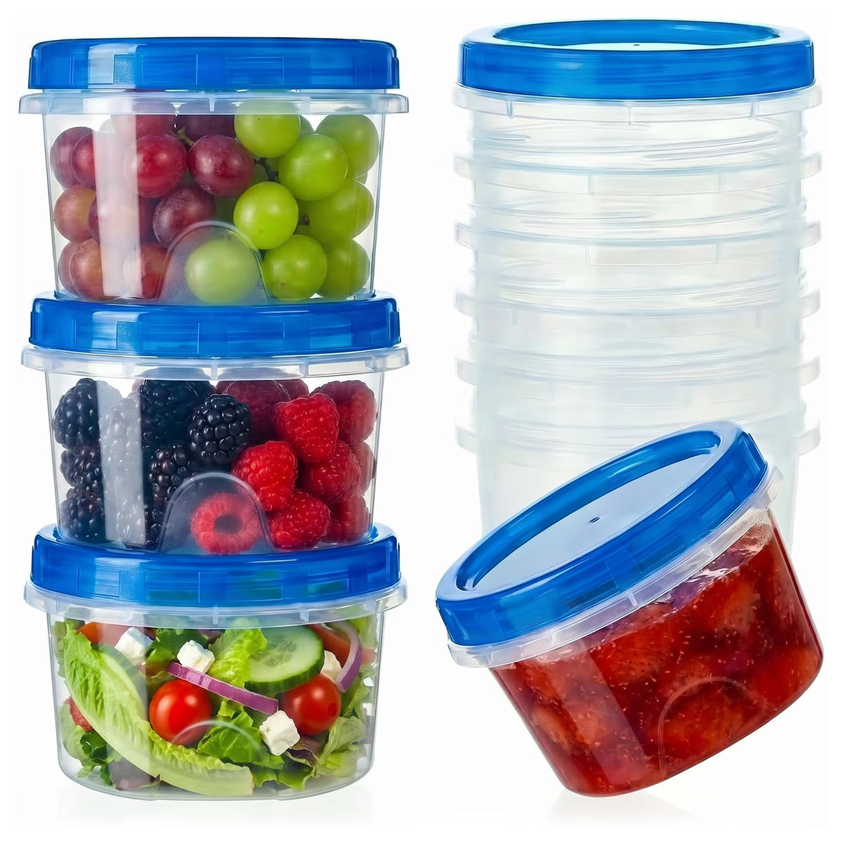 10 Pack 16 oz Reusable Freezer Storage Container Sets with Airtight Twist Top Lid