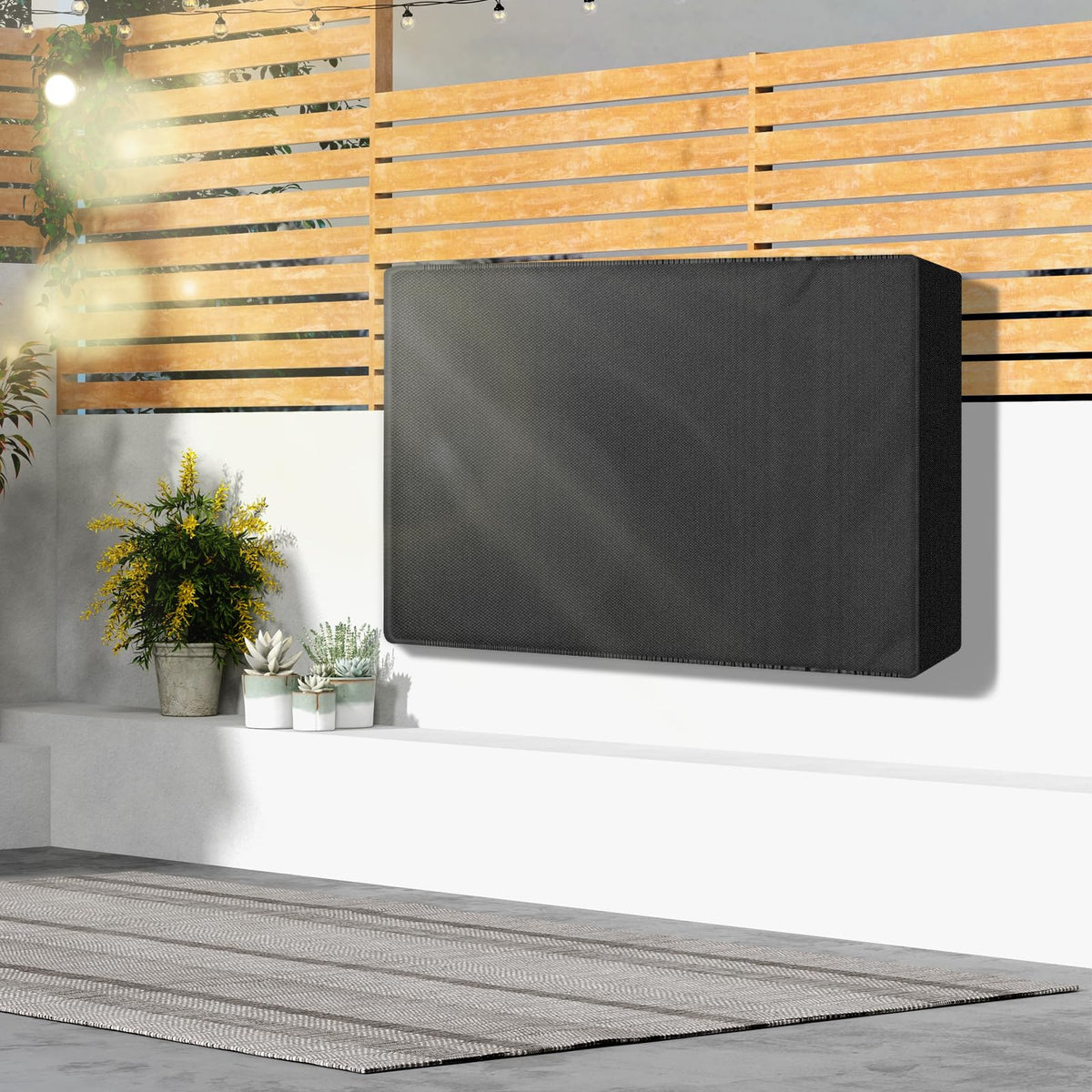 Outdoor TV Cover 60 to 65 inch Weatherproof, Black 600D Waterproof Full Coverage Protector Measuring 58''W x 37''H x 5"D, Durable Outdoor Flat Screen TV Shield Compatible with Standard Wall Mounts