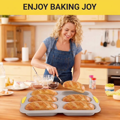 Silicone Baguette Bread Pan – Nonstick, Foldable, 6 Cavities per Pan, Dishwasher Safe, Brown