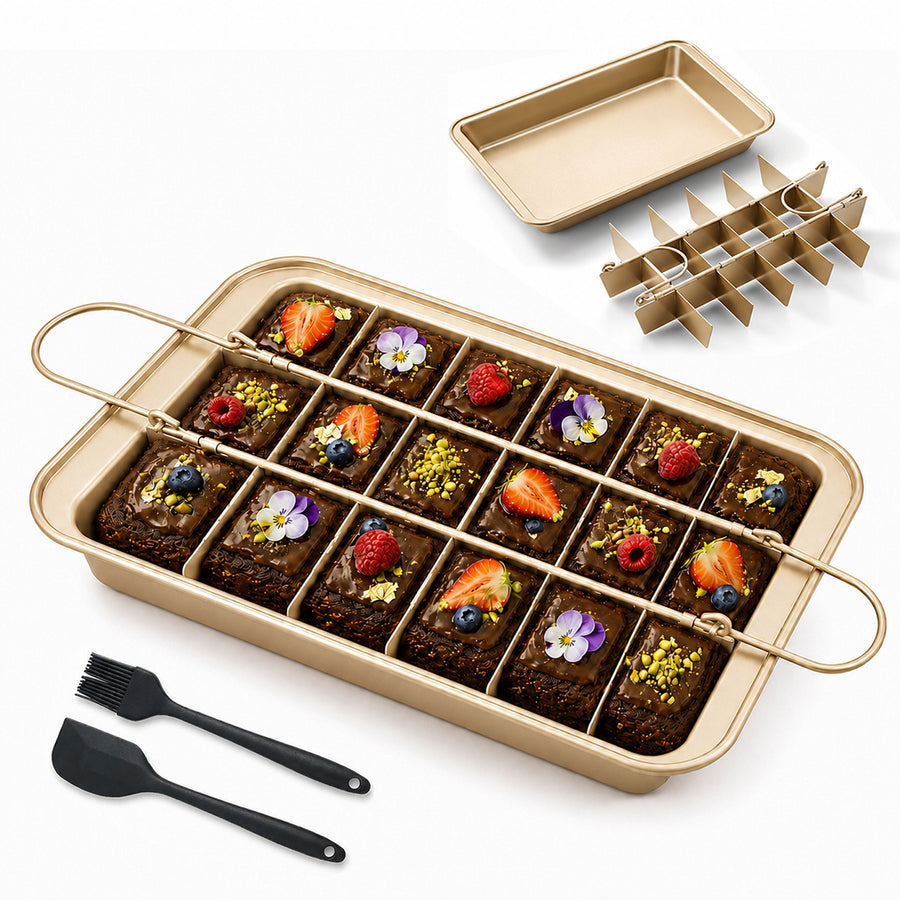 Nonstick Brownie Pan with Dividers – 12"x7" Carbon Steel, Bakes 18 Individual Brownies & Cakes