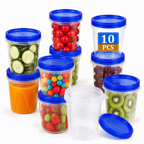 10 Pack 34 oz Reusable Freezer Storage Container Sets with Airtight Twist Top Lid