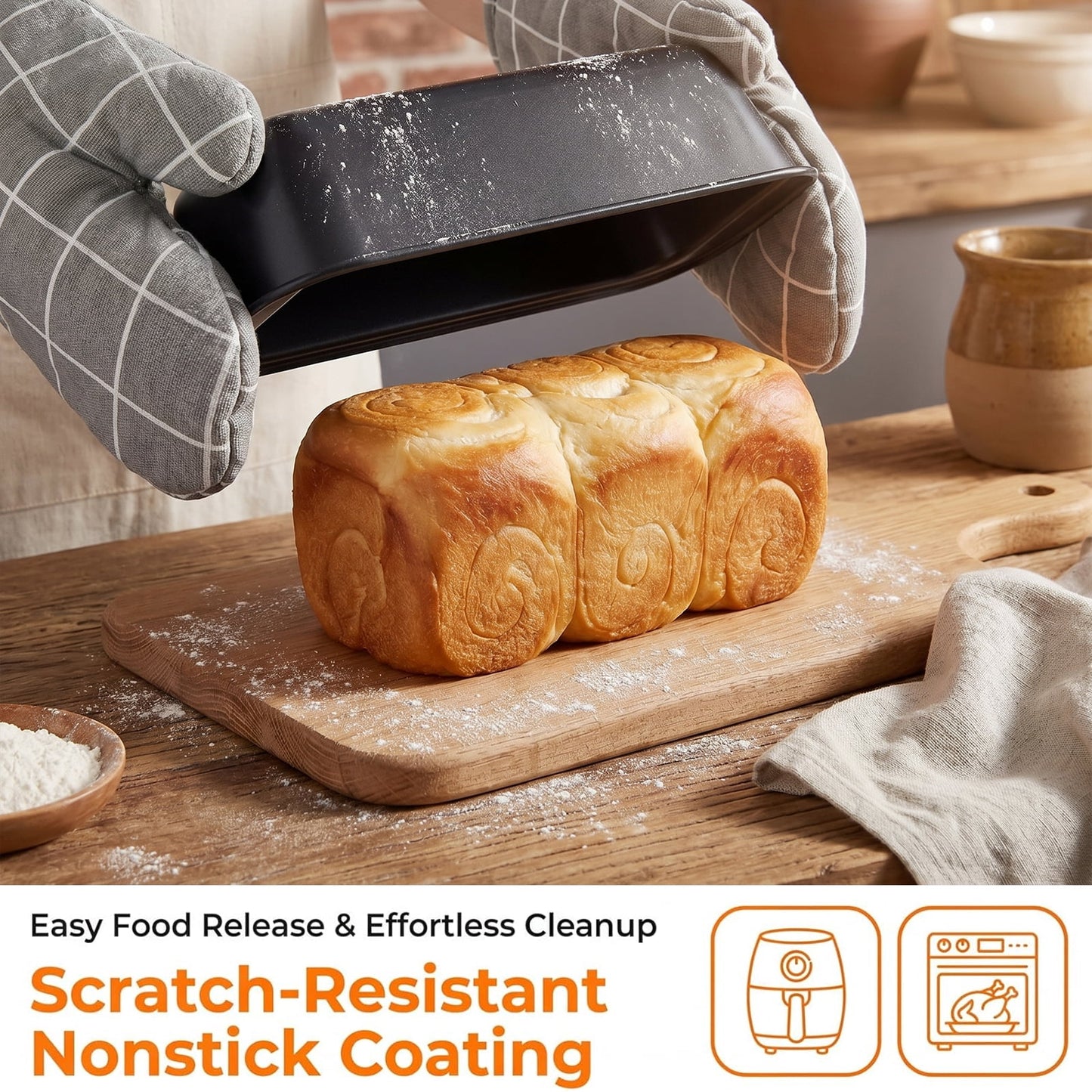 6-Piece Nonstick Bakeware Set – Carbon Steel, Includes Roasting Pan, Cookie Sheet, Cake Pan, Loaf Pan & Muffin Pan