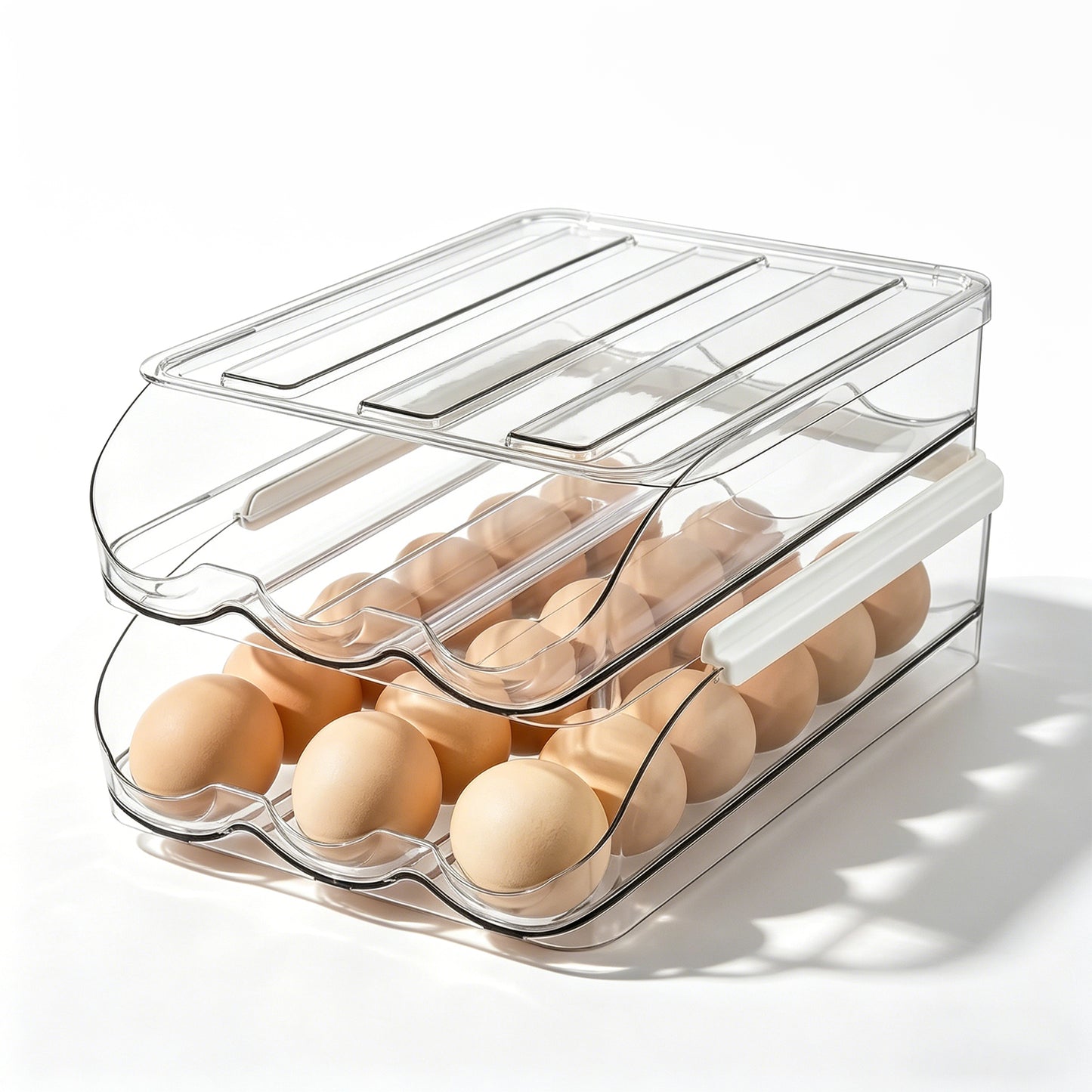 2 Tier Egg Holder, Clear Plastic Stackable Storage Bin with Lid, Large Capacity Organizer for Refrigerator and Countertop, Sturdy Container to Store 36 Eggs for Kitchen Use