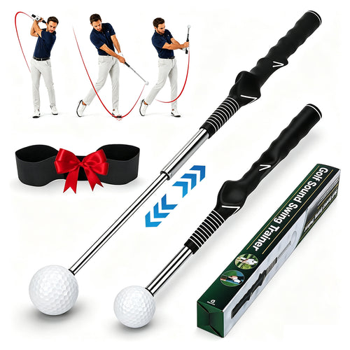 Retractable Golf Swing Trainer, Telescopic Tempo Stick Golf Training Aid Equipped with Golf Grip Trainer and Arm Band, Portable Golf Warm-Up Tool for Indoor Use and Golf Swing Posture Practice