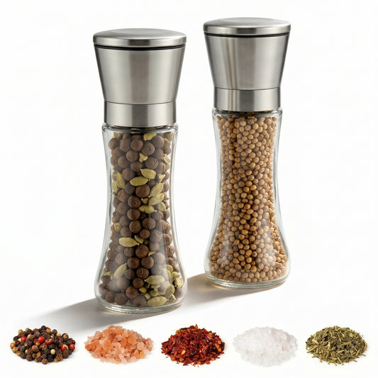 2-Pack Stainless Steel Pepper Grinder Set, Adjustable Coarseness Spice Mill, Salt Grinder for Sea Salt and Pepper