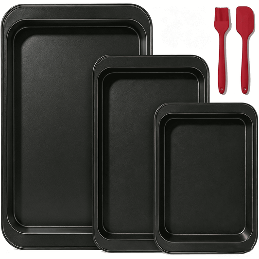 3-Pack Nonstick Baking Sheet Set – Carbon Steel, Stackable, Rust & Warp Resistant, with Brush & Spatula