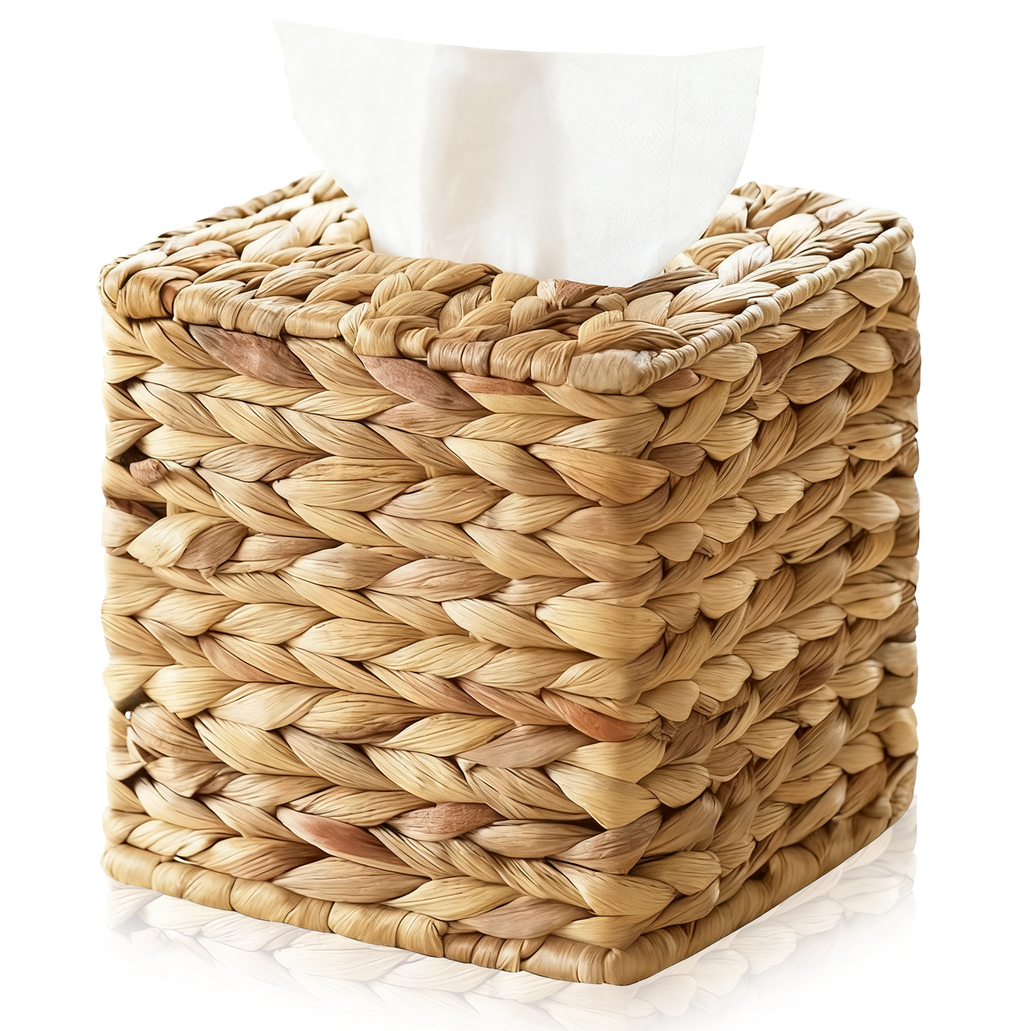 1 Pack Square Rattan Tissue Box Cover, Handwoven Water Hyacinth Tissue Holder, Boho Decorative Napkin Box, Durable Natural Wicker for Bathroom, Kitchen, Living Room & Bedroom