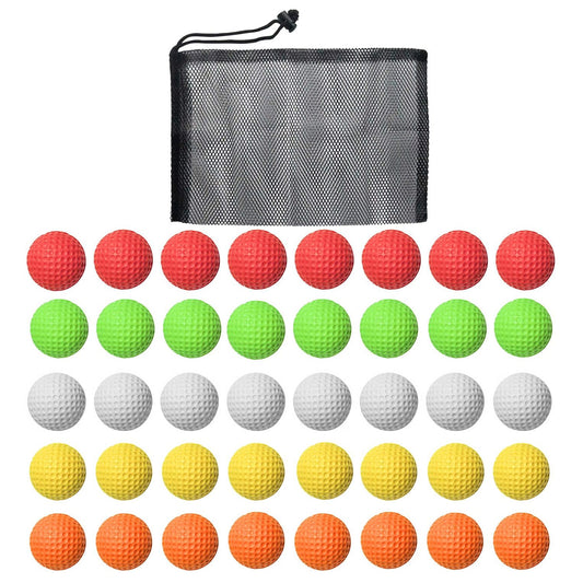 40 Count PU Foam Golf Training Balls, 1.68 Inch 5-Color Limited Flight Practice Balls with Mesh Storage Bag for Indoor Outdoor Use