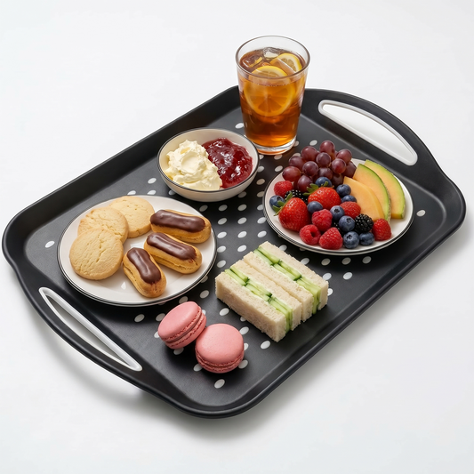 1 Pack Large Non-Slip Serving Tray with Handles, Rubber Grippy Lap Food Tray, Dishwasher Safe for Meals, Snacks and Drinks