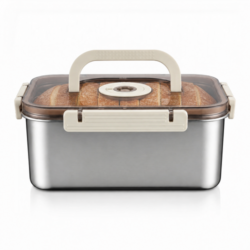 Airtight Bread Box with Time Recording Function, 316 Stainless Steel Container with Lid & Handle, Dishwasher Safe for Homemade Bread Loaf