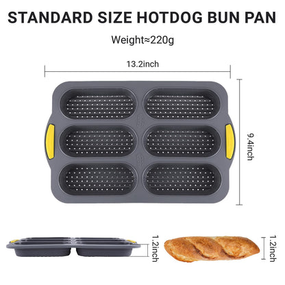 6 Cavity Silicone Baguette Bread Pan, Nonstick French Bread and Hot Dog Bun Mold, Foldable Loaf Pan Baking Tool for Hoagie Homemade Rolls, Dishwasher Safe, Easy Release