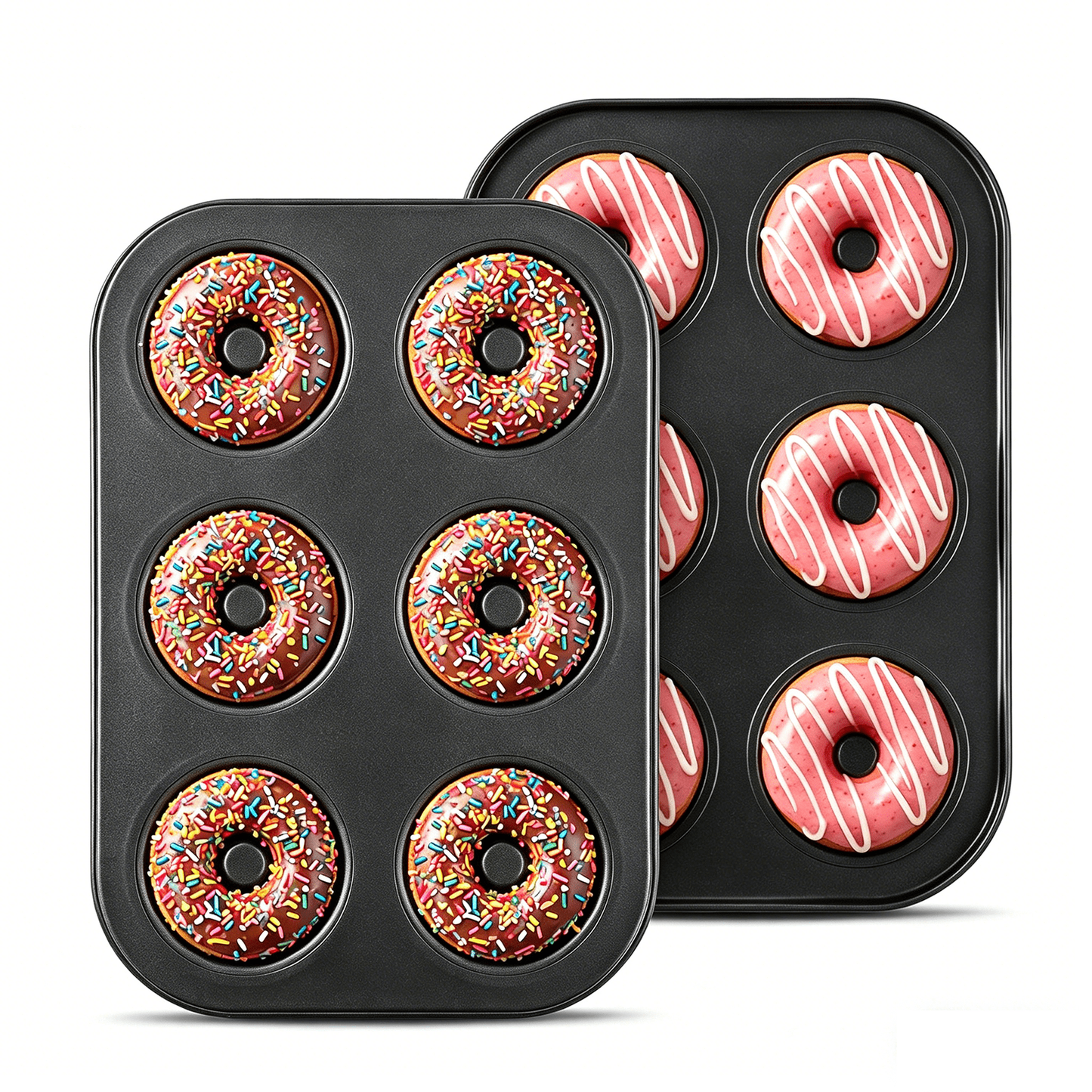 2-Pack 6-Cavity Nonstick Donut Pans – Deepened Carbon Steel, Oven Safe to 450°F, Dishwasher Safe