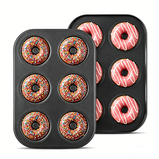 2-Pack 6-Cavity Nonstick Donut Pans – Deepened Carbon Steel, Oven Safe to 450°F, Dishwasher Safe