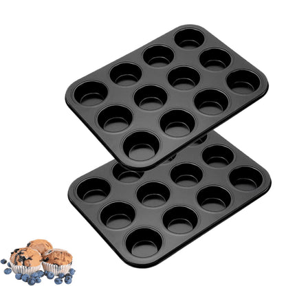 2 Pack Muffin Tin and Cupcake Pan Set, 12 Cup Nonstick Cupcake Pans for Baking, Carbon Steel Muffin Trays, Egg Muffin Maker, Mini Quiche Pan