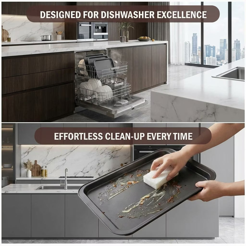 3-Pack Nonstick Baking Sheet Set – Carbon Steel, Stackable, Rust & Warp Resistant, with Brush & Spatula