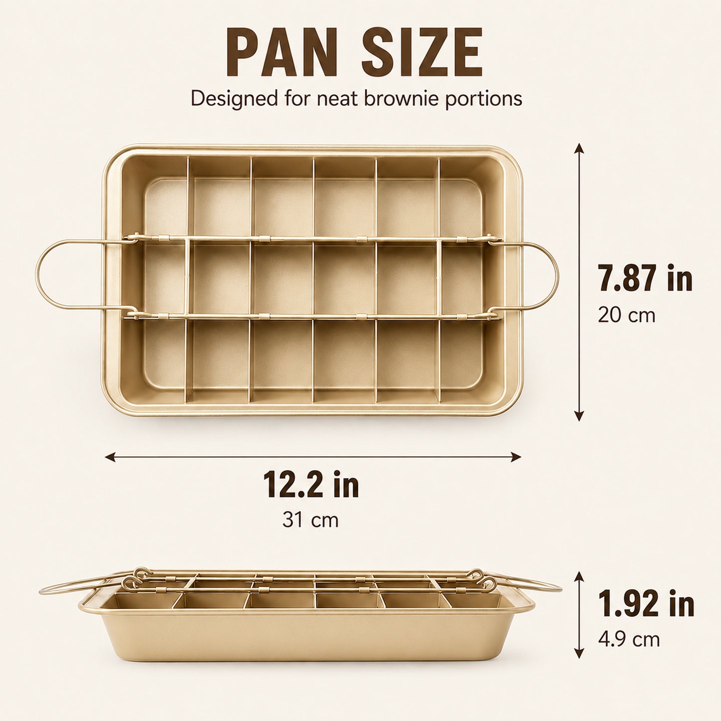 Nonstick Brownie Pan with Dividers – 12"x7" Carbon Steel, Bakes 18 Individual Brownies & Cakes
