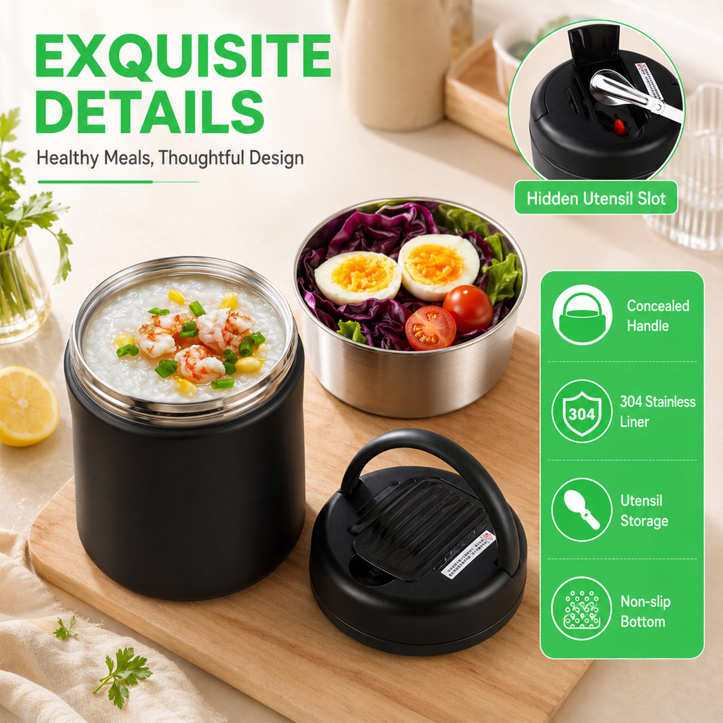 40oz Insulated Food Container, Leakproof Wide Mouth Stainless Steel Vacuum Insulated Food Container, 304 Stainless Steel Soup Container with Portable Handle for Travel and Daily Use