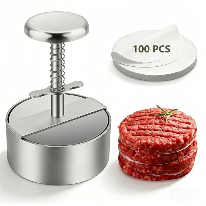 4.5 Inch Hamburger Press, Round Stainless Steel Burger Patty Press, Adjustable Burger Maker with Clear Scales, Easy to Clean for Kitchen, BBQ & Sandwich