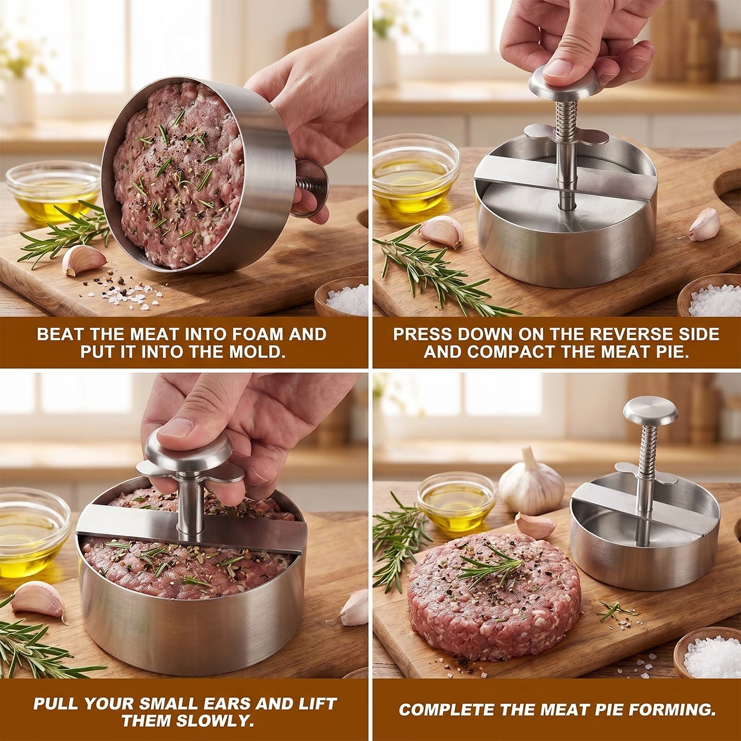 5.5 Inch Hamburger Press, Round Stainless Steel Burger Patty Press, Adjustable Burger Maker with Clear Scales, Easy to Clean for Kitchen, BBQ & Sandwich