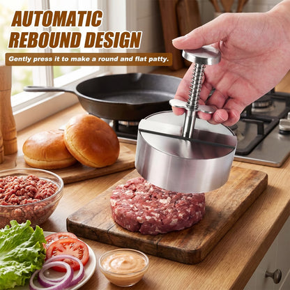 5.5 Inch Hamburger Press, Round Stainless Steel Burger Patty Press, Adjustable Burger Maker with Clear Scales, Easy to Clean for Kitchen, BBQ & Sandwich