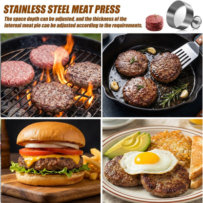5.5 Inch Hamburger Press, Round Stainless Steel Burger Patty Press, Adjustable Burger Maker with Clear Scales, Easy to Clean for Kitchen, BBQ & Sandwich