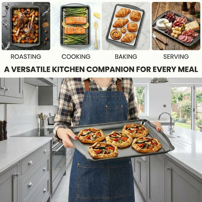 6-Piece Baking Sheet & Cooling Rack Set – Carbon Steel Nonstick, 13/15/17 Inch, Stackable