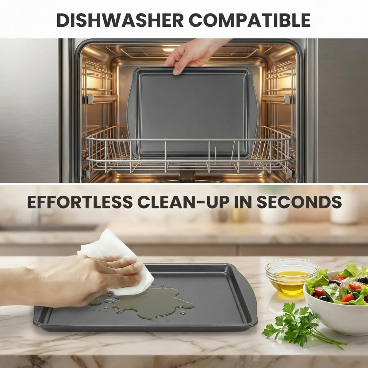 6-Piece Baking Sheet & Cooling Rack Set – Carbon Steel Nonstick, 13/15/17 Inch, Stackable