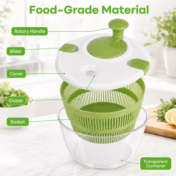 5-Quart Salad Spinner, Lettuce Spinner & Fruit Washer with Removable Colander, Multi-Use Vegetable Washer & Dryer, Dishwasher Safe