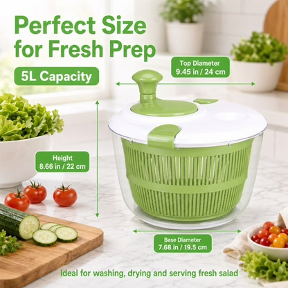 5-Quart Salad Spinner, Lettuce Spinner & Fruit Washer with Removable Colander, Multi-Use Vegetable Washer & Dryer, Dishwasher Safe