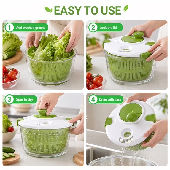 5-Quart Salad Spinner, Lettuce Spinner & Fruit Washer with Removable Colander, Multi-Use Vegetable Washer & Dryer, Dishwasher Safe