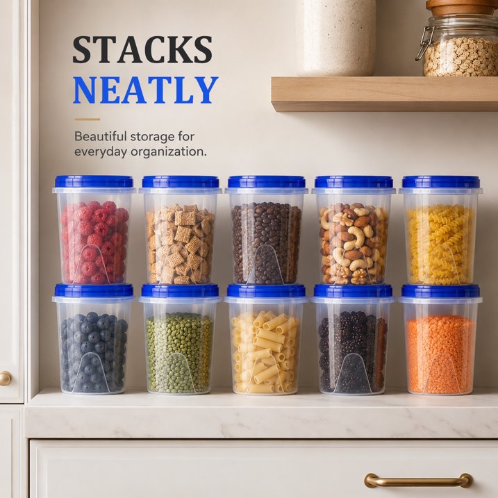 10 Pack 34 oz Reusable Freezer Storage Container Sets with Airtight Twist Top Lid