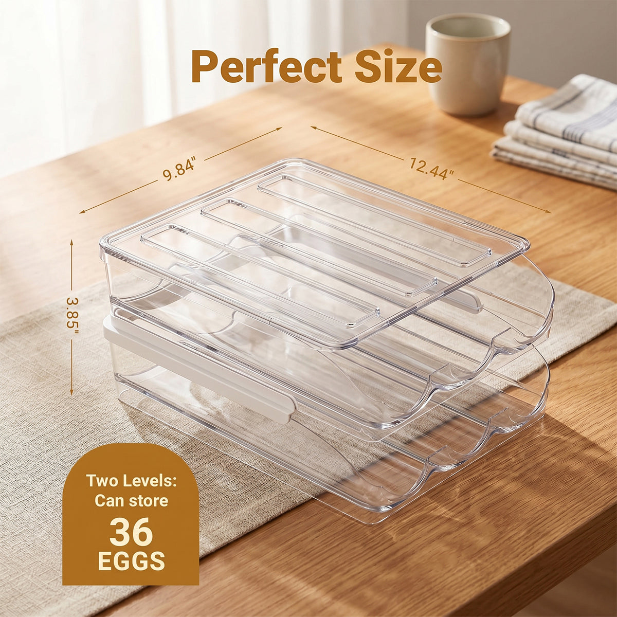 2 Tier Egg Holder, Clear Plastic Stackable Storage Bin with Lid, Large Capacity Organizer for Refrigerator and Countertop, Sturdy Container to Store 36 Eggs for Kitchen Use