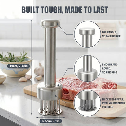 21-Needle Meat Tenderizer Tool - 304 Stainless Steel Manual Meat Prep for Beef, Pork & Chicken, Spring-Loaded Kitchen Tenderizer with Cleaning Brush