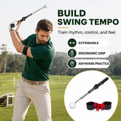 Retractable Golf Swing Trainer, Telescopic Tempo Stick Golf Training Aid Equipped with Golf Grip Trainer and Arm Band, Portable Golf Warm-Up Tool for Indoor Use and Golf Swing Posture Practice