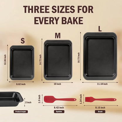 3-Pack Nonstick Baking Sheet Set – Carbon Steel, Stackable, Rust & Warp Resistant, with Brush & Spatula