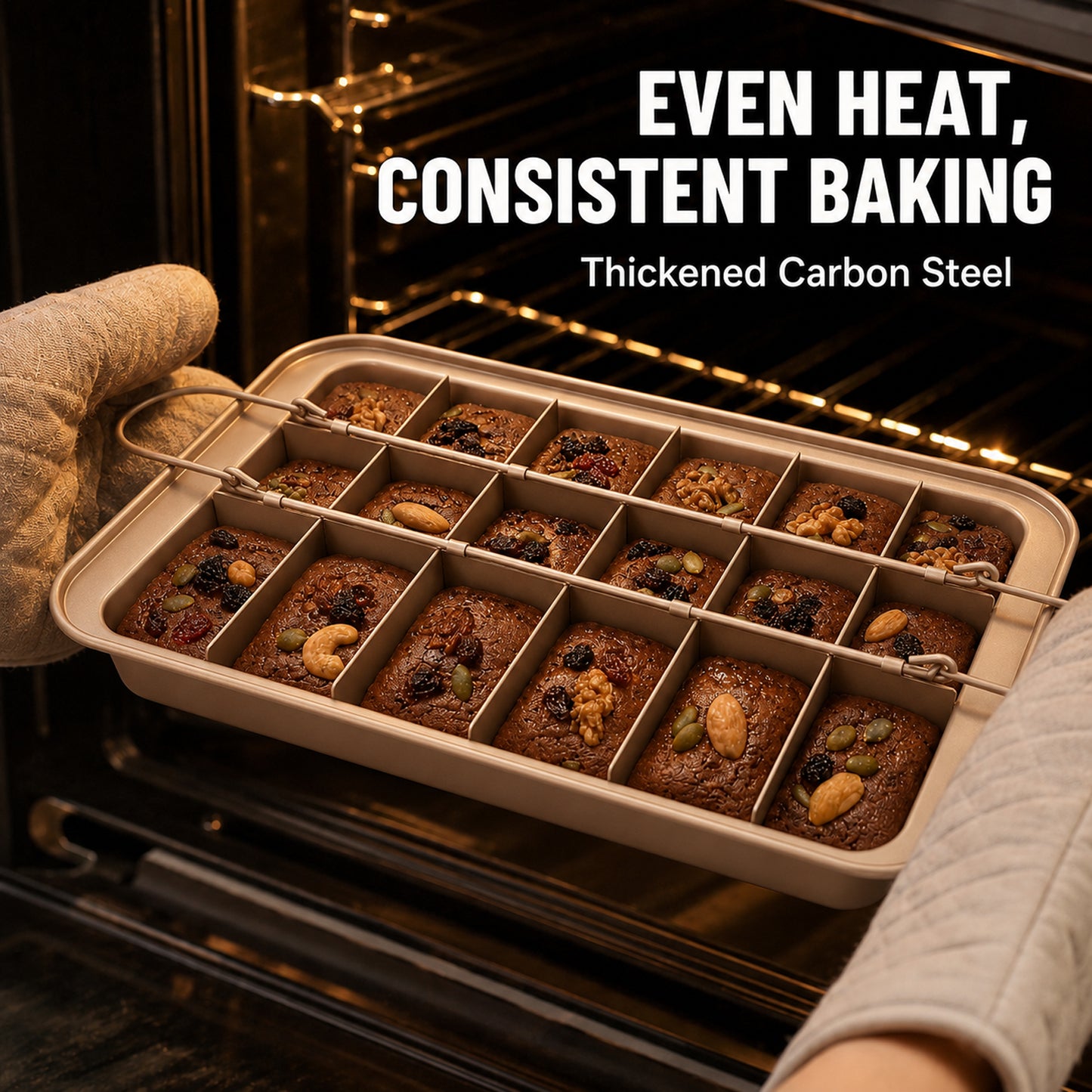 Nonstick Brownie Pan with Dividers – 12"x7" Carbon Steel, Bakes 18 Individual Brownies & Cakes