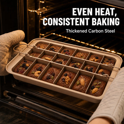 Nonstick Brownie Pan with Dividers – 12"x7" Carbon Steel, Bakes 18 Individual Brownies & Cakes