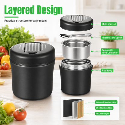 40oz Insulated Food Container, Leakproof Wide Mouth Stainless Steel Vacuum Insulated Food Container, 304 Stainless Steel Soup Container with Portable Handle for Travel and Daily Use