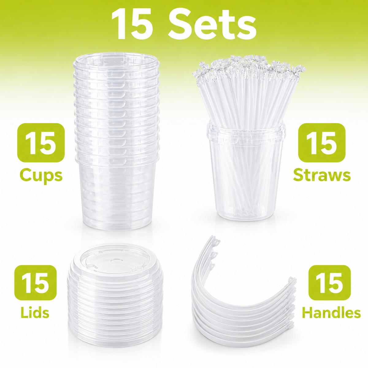 15 Sets 34 oz Plastic Cups with Lids and Straws - Portable To-Go Beverage Tumblers with Handles for Pool, Beach, Picnic and Party Supplies, Reusable