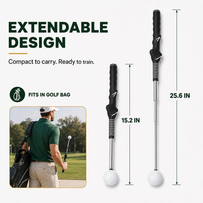 Retractable Golf Swing Trainer, Telescopic Tempo Stick Golf Training Aid Equipped with Golf Grip Trainer and Arm Band, Portable Golf Warm-Up Tool for Indoor Use and Golf Swing Posture Practice