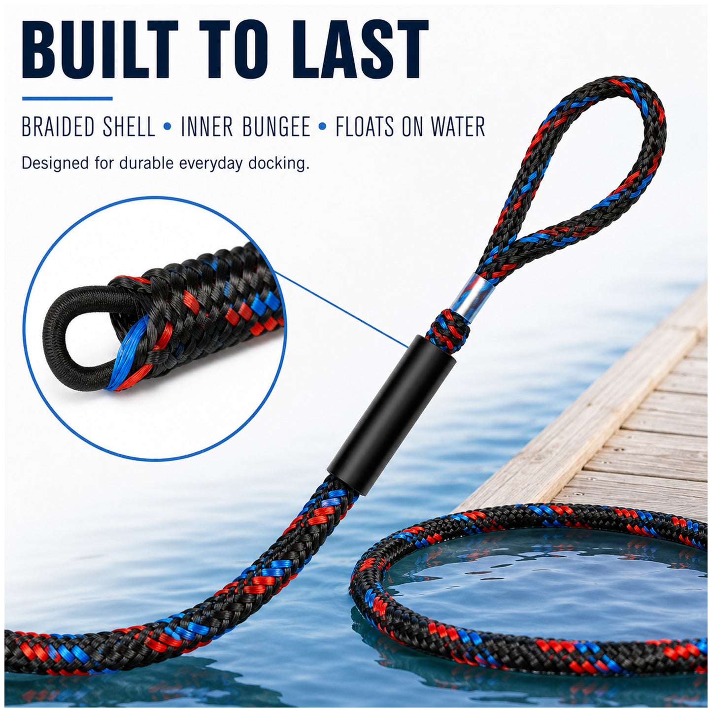 4Ft Bungee Dock Lines for Boats, Shock Absorbing Mooring Ropes Featuring Quick Connect Structure to Skip Extra Knot-Tying, Versatile Marine Accessories Suitable for Pontoon, Bass Boat and Jet Ski