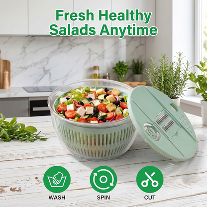 Large Salad Spinner And Slicer - 5.3 Qt, 3-In-1 Fruit And Vegetable Wash Bowl, Lettuce Spinner With 5-Blade Slicer And Egg Strainer for Quick Salad Making (Green)