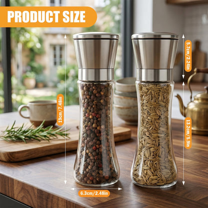 2-Pack Stainless Steel Pepper Grinder Set, Adjustable Coarseness Spice Mill, Salt Grinder for Sea Salt and Pepper