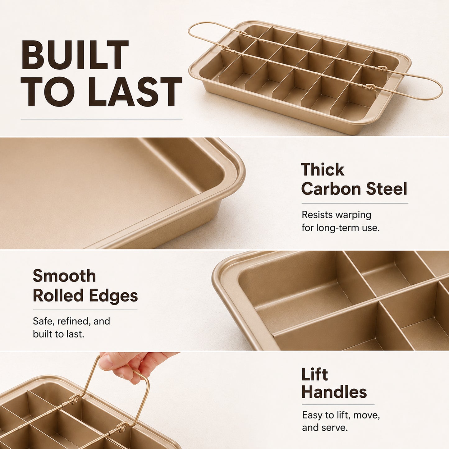 Nonstick Brownie Pan with Dividers – 12"x7" Carbon Steel, Bakes 18 Individual Brownies & Cakes