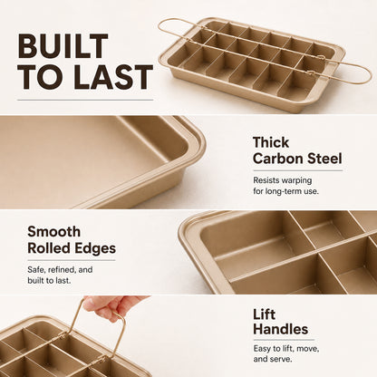 Nonstick Brownie Pan with Dividers – 12"x7" Carbon Steel, Bakes 18 Individual Brownies & Cakes