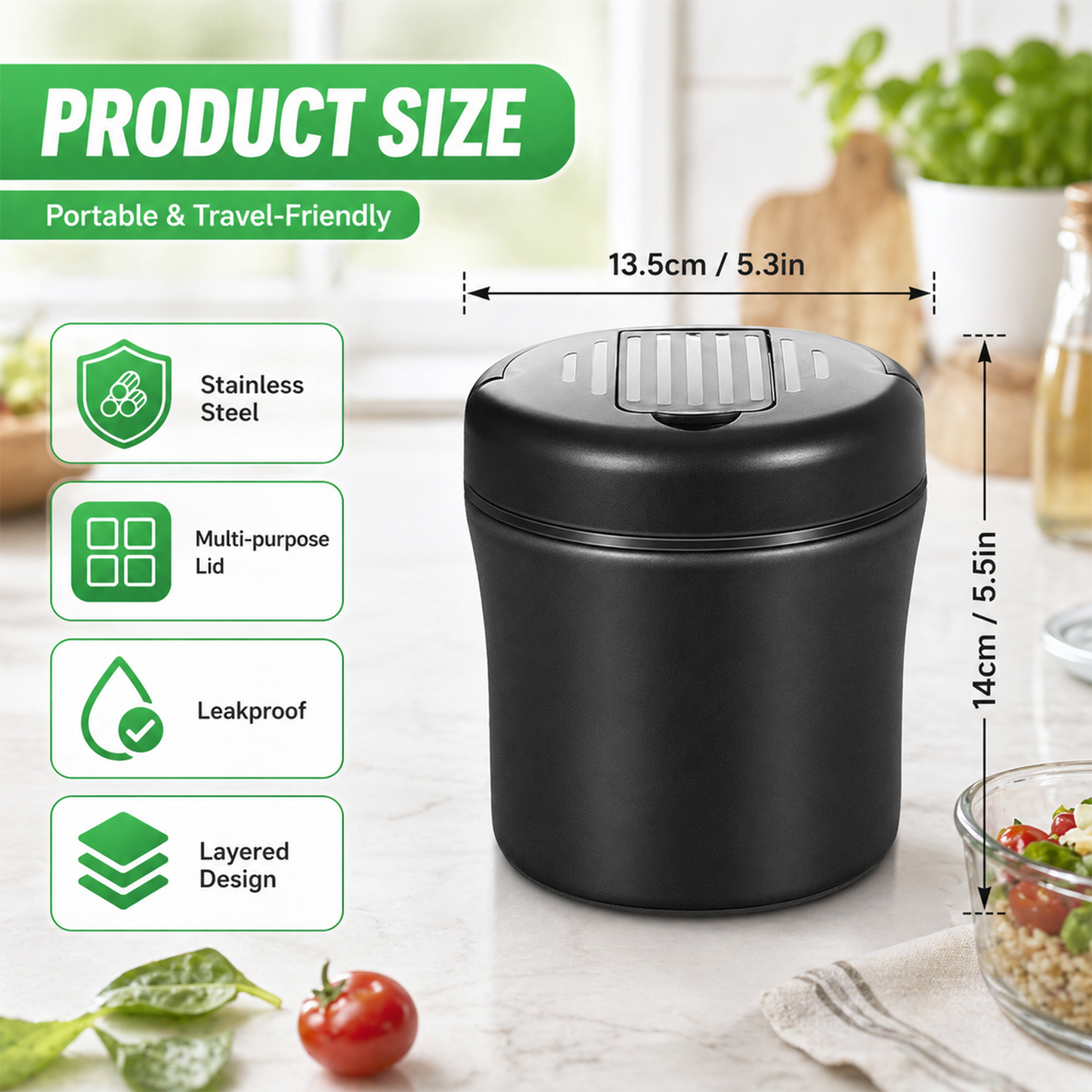 40oz Insulated Food Container, Leakproof Wide Mouth Stainless Steel Vacuum Insulated Food Container, 304 Stainless Steel Soup Container with Portable Handle for Travel and Daily Use