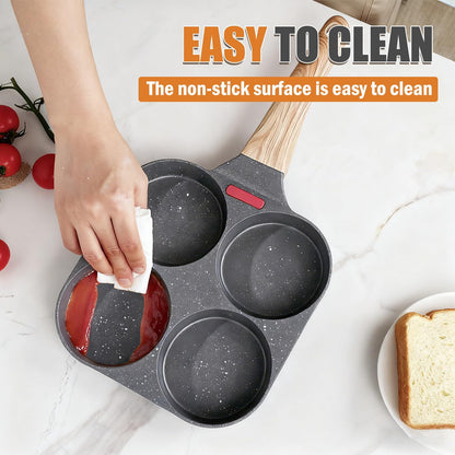4-Cup Nonstick Pancake Pan – Breakfast Egg Pan, Omelette Skillet, Compatible with Gas & Induction Cooktops
