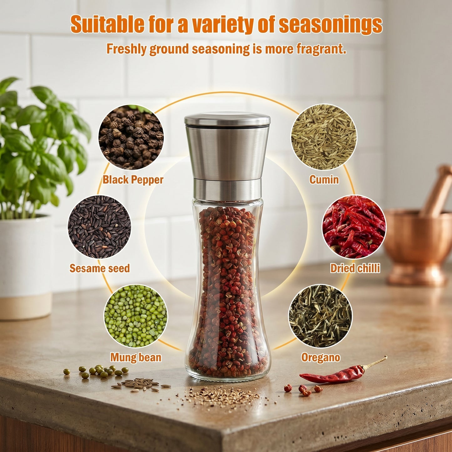 2-Pack Stainless Steel Pepper Grinder Set, Adjustable Coarseness Spice Mill, Salt Grinder for Sea Salt and Pepper