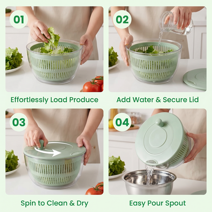 Large Salad Spinner And Slicer - 5.3 Qt, 3-In-1 Fruit And Vegetable Wash Bowl, Lettuce Spinner With 5-Blade Slicer And Egg Strainer for Quick Salad Making (Green)
